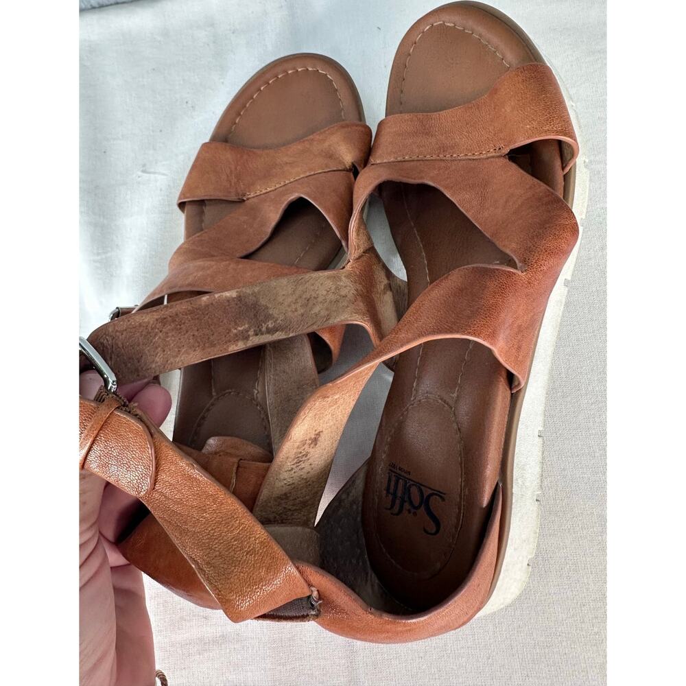 Sofft Women's sz 9.5 Mirabelle Strappy Buckle Tan Leather Sandals Comfort Casual - Picture 6 of 7